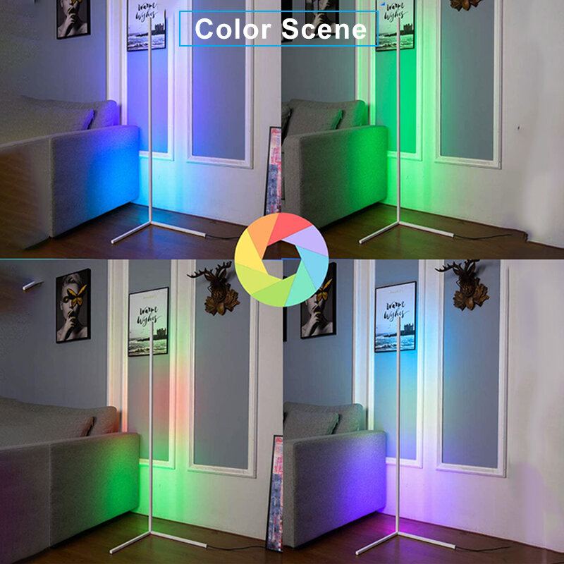 1.1/1.4/1.6m Led Rgb Barevně Měnící Rohová Stojací Lampa S Vícebarevným Dálkovým Ovládáním