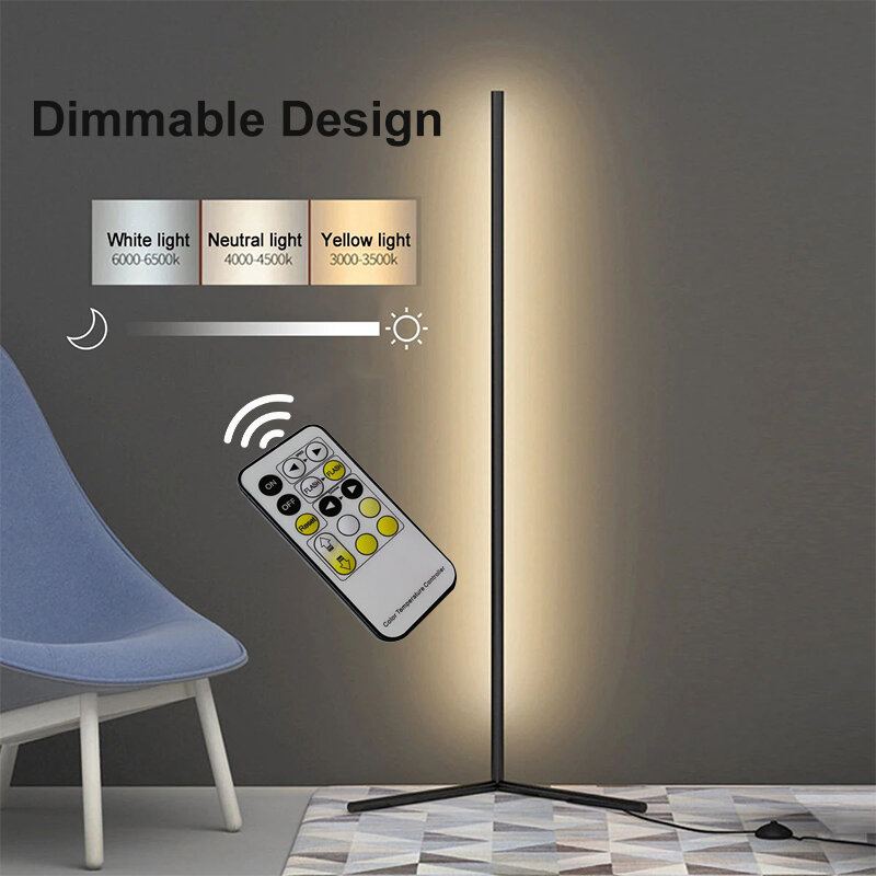 1.1/1.4/1.6m Led Stmívatelné Rohové Stojací Svítidlo S Dálkovým Vícebarevným Černým Krytem