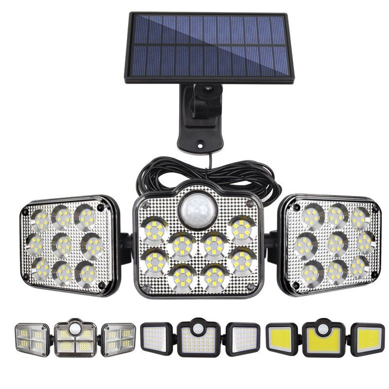 5m Drátová 3hlavová Led Solární Světla Pohybový Senzor Venkovní Nástěnná Lampa Led Verandové Světlo Vodotěsné Sluneční Napájeno Pro Zahradu