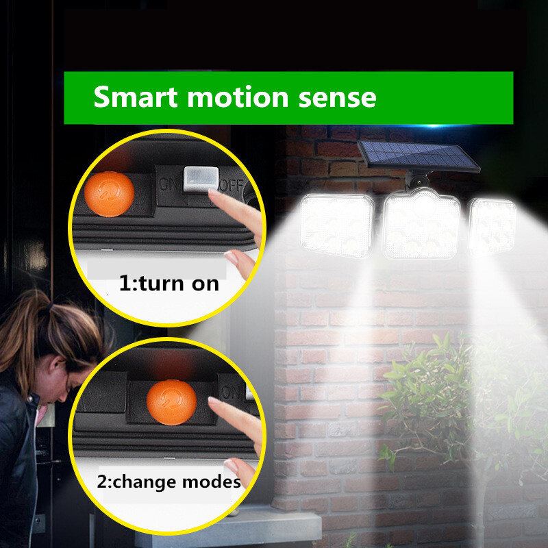 5m Drátová 3hlavová Led Solární Světla Pohybový Senzor Venkovní Nástěnná Lampa Led Verandové Světlo Vodotěsné Sluneční Napájeno Pro Zahradu