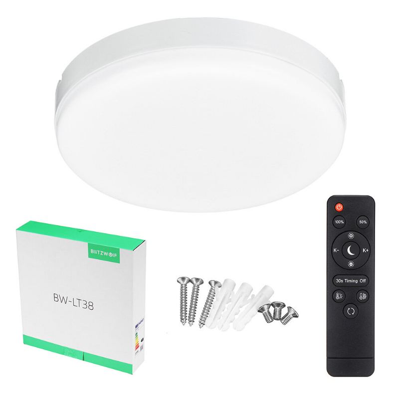 Bw-lt38 24w Led Kulaté Stropní Svítidlo 3-barevné Dálkové Ovládání S Teplotou Ip54 Vodotěsné