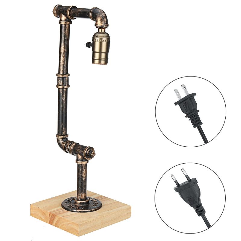 E26 Industrial Retro Železo Dřevěná Stolní Lampa Obývací Pokoj Světlo U Postele Dekor