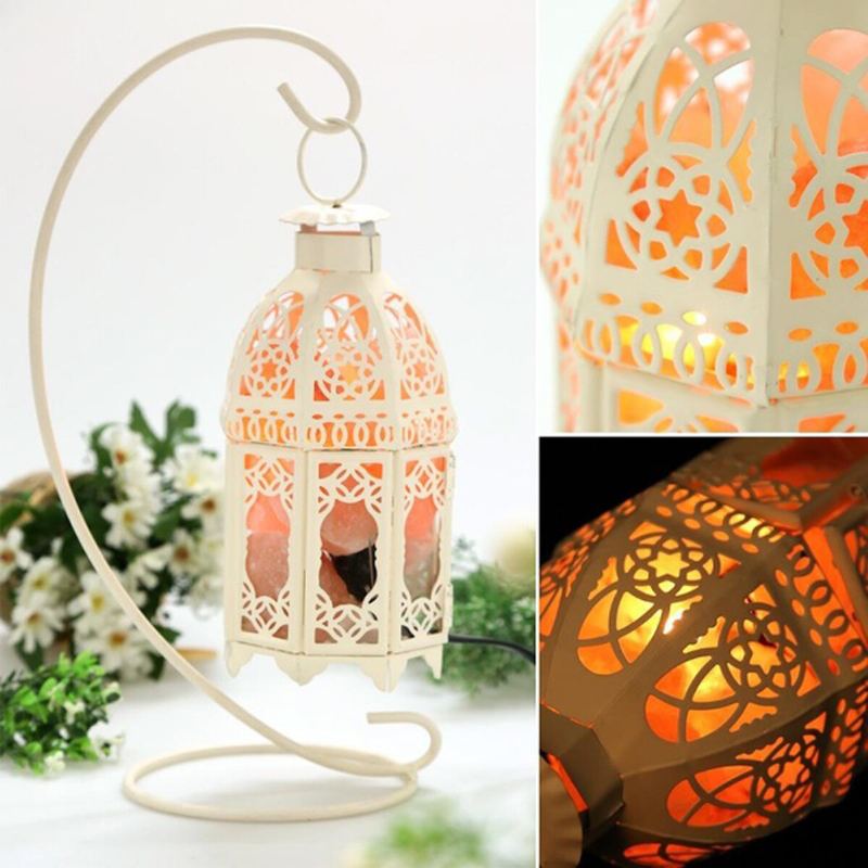 Vintage Iron Frame Natural Crystal Salt Rock Lamp Čistička Vzduchu Stolní Noční Světlo