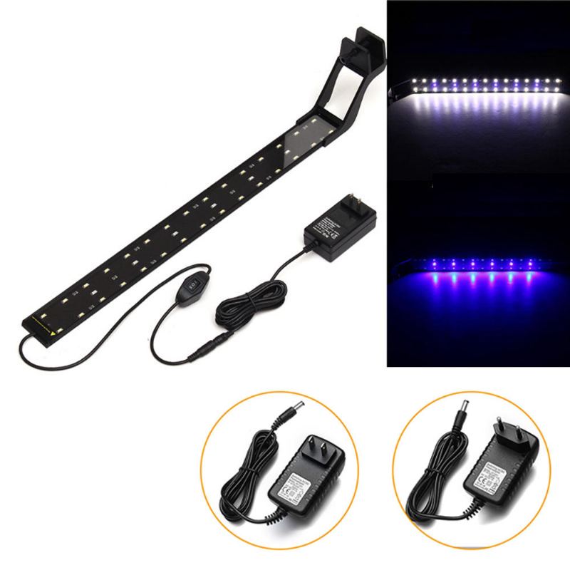 14w 53cm Modrobílá Led Nastavitelná Svítilna Do Akvária Na Ryby Super Tenké Světlo S Klipem