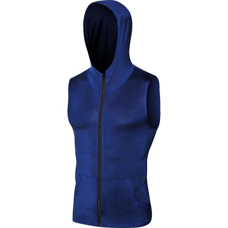 Yuerlian Pánské Běžecké Bundy S Kapucí Bez Rukávů Chlapecká Sportovní Vesta S Kapsou Na Zip Fitness Gym Quick Dry Workout Tops Wear