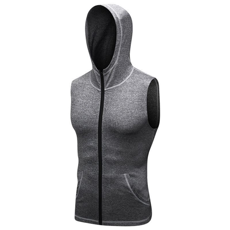 Yuerlian Pánské Běžecké Bundy S Kapucí Bez Rukávů Chlapecká Sportovní Vesta S Kapsou Na Zip Fitness Gym Quick Dry Workout Tops Wear