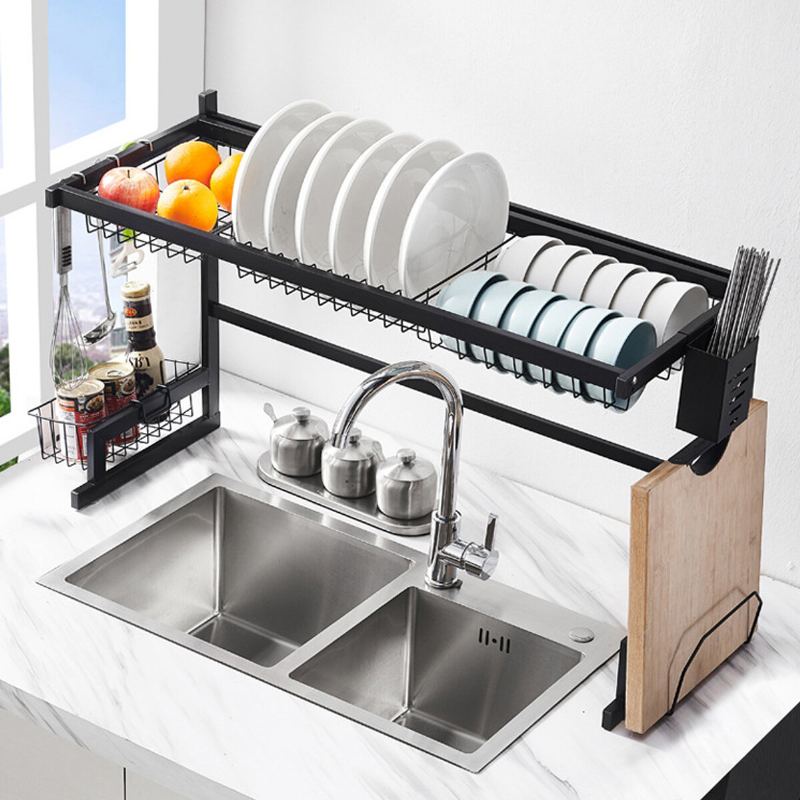 65/85cm Stojan Na Sušení Nádobí Organizér Nad Dřezem Kuchyňský Odkapávací Držák Odtokový