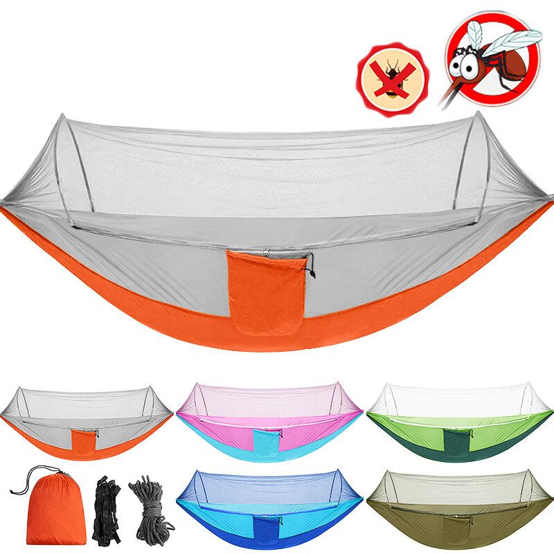2 Osoby Outdoor Camping Nylonová Pevná Houpací Síť W Moskytiéra Cestovní Přenosný Batoh Síť Max. Nosnost 400 Kg