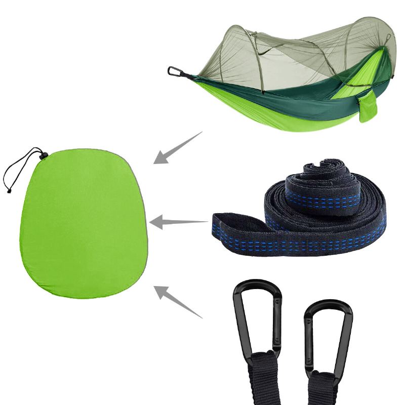 2 Osoby Outdoor Camping Nylonová Pevná Houpací Síť W Moskytiéra Cestovní Přenosný Batoh Síť Max. Nosnost 400 Kg