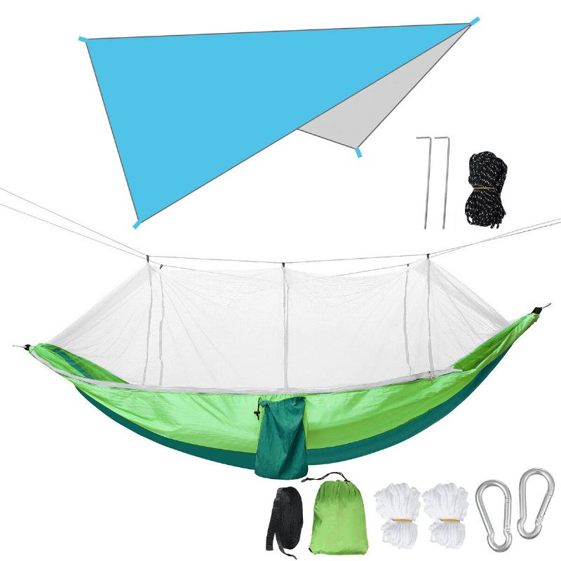 260x140cm Kempingová Houpací Síť Pro Dvě Osoby S Moskytiérou + 300x260cm Markýza Outdoor Camping Travel Max Zatížení 300kg