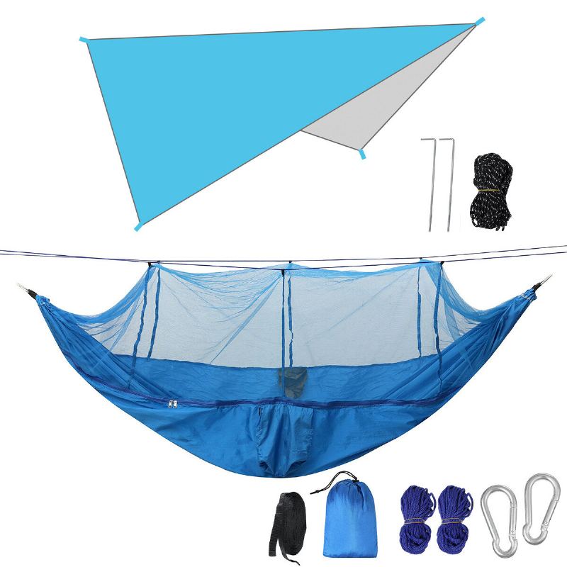 260x140cm Kempingová Houpací Síť Pro Dvě Osoby S Moskytiérou + 300x260cm Markýza Outdoor Camping Travel Max Zatížení 300kg