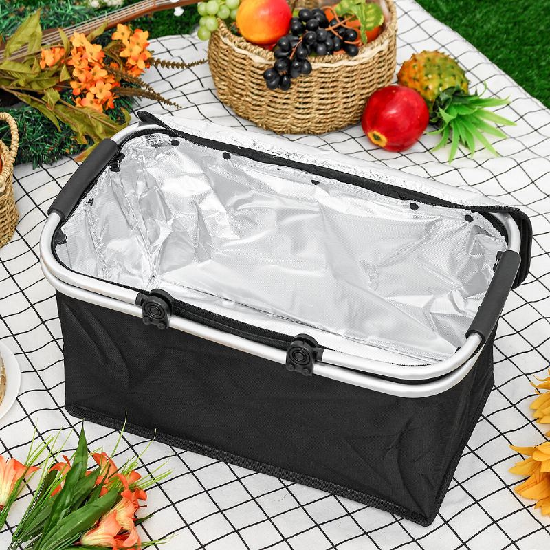 30l Vylepšený Piknikový Koš Izolovaný Chladicí Košík Skládací Pikniková Taška Koš Outdoor Camping Panic Tepelná A Chladná Izolace Oxford Cloth 18''11''9.4''