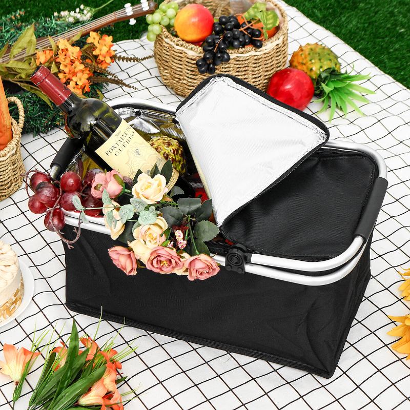 30l Vylepšený Piknikový Koš Izolovaný Chladicí Košík Skládací Pikniková Taška Koš Outdoor Camping Panic Tepelná A Chladná Izolace Oxford Cloth 18''11''9.4''