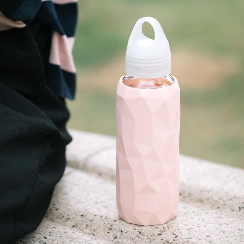 Jordan&judy 300ml Skleněná Láhev Na Vodu Sportovní Cestovní Šálek Na Pití Se Silikonovým Obalem