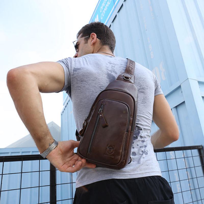 Pánská Kožená Taška Přes Rameno Volnočasová Náprsní Multifunkční Cestovní Outdoorové Sporty Horolezectví Turistika