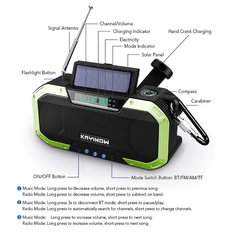 Ruční Klika Radio Solární Power Bank Nabíječka Flash Light