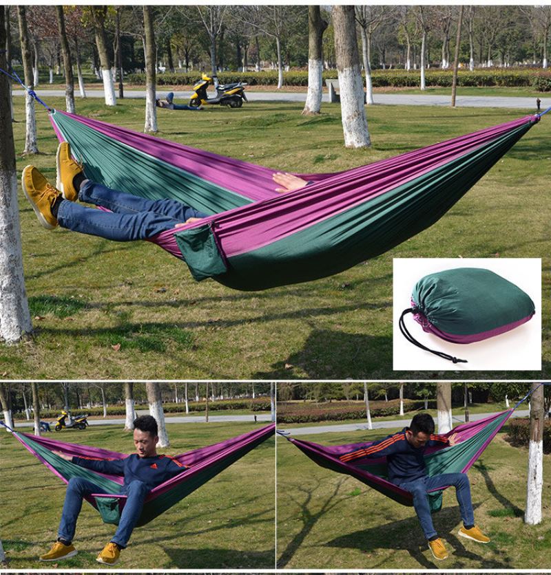 Venkovní Kempingová Houpací Síť Padáková Tkanina Lehká Nylonová Přenosná Síť Pro 1-2 Osoby 260 X 140 cm