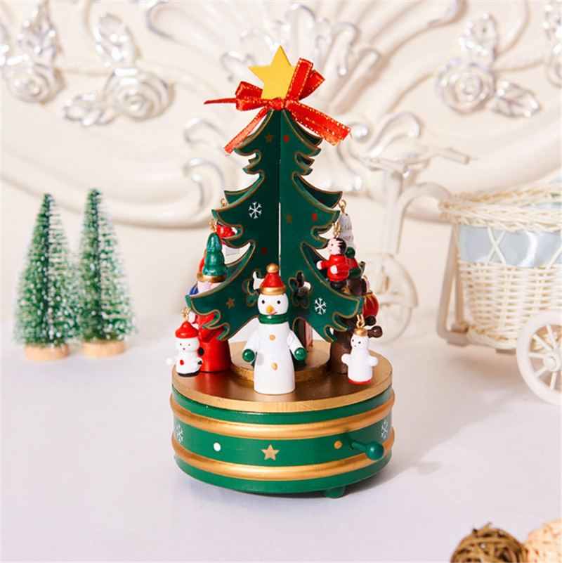 Vánoční Dekorace Kreativní Dřevěný Stromeček Jelen Santa Claus Music Box Ozdoby Na Plochu