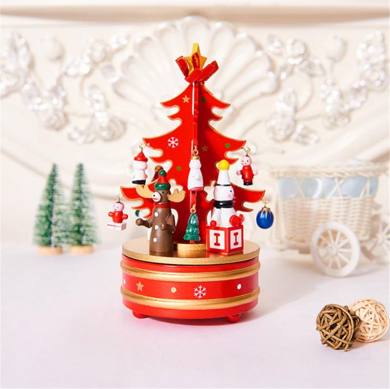 Vánoční Dekorace Kreativní Dřevěný Stromeček Jelen Santa Claus Music Box Ozdoby Na Plochu