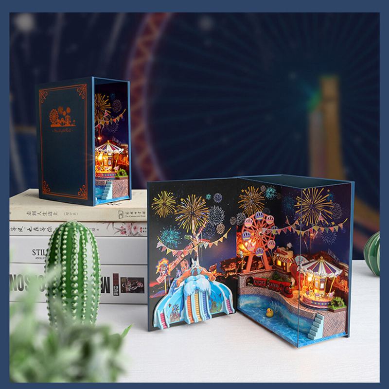 Zábavní Park Viai Diy 3d Dekorativní Zarážky Na Knihy Sady Vkládacích Polic Do Koutů S Protiprachovým Krytem A Led Světelná Logická Hračka Pro Děti Kreativní Dárky Pro Dospělé Domácí Dekorace