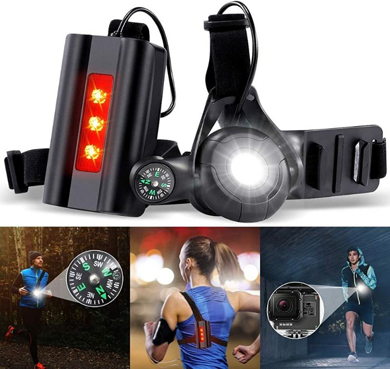 Multifunkční Výstražné Světlo Pro Běhání 4 Režimy Usb Hrudní Svítilna Pěší Jogging Kolo S Kompasem Pro Akční Kameru Cyklistické