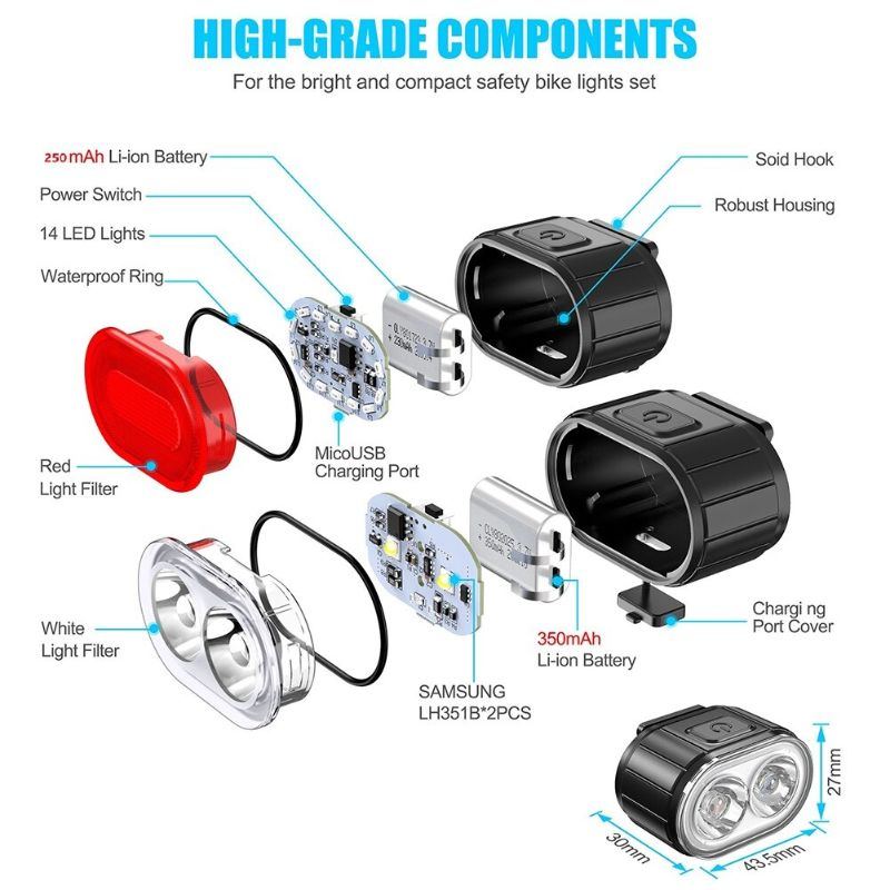 Sada Usb Nabíjení Led Předního A Zadního Světla Na Kolo