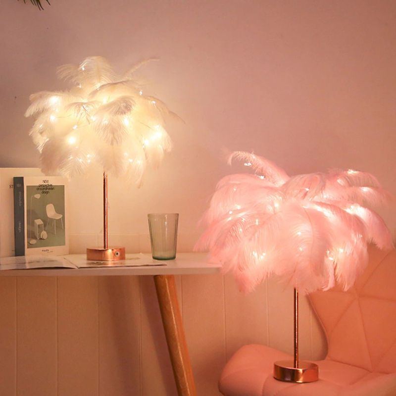 Péřová Stolní Lampa Napájení Usb/aa Baterií