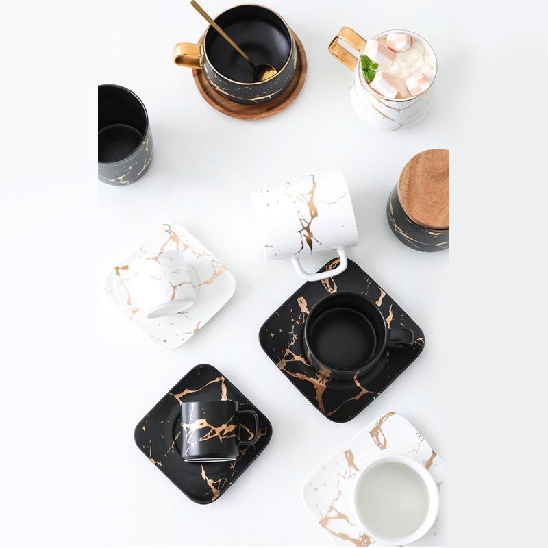 Šálky Na Kávu Nordic Marble Luxusní Hrnky S Miskou A Lžičkou