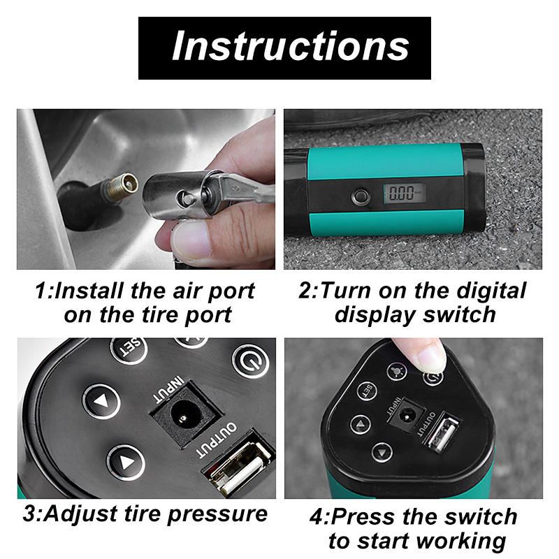 120 W 35 L/min Bezdrátová Pumpa Na Vzduchové Pneumatiky Led Usb Kompresor Digitální Hustilka Pro Motocykl Jízdní Kolo Auto