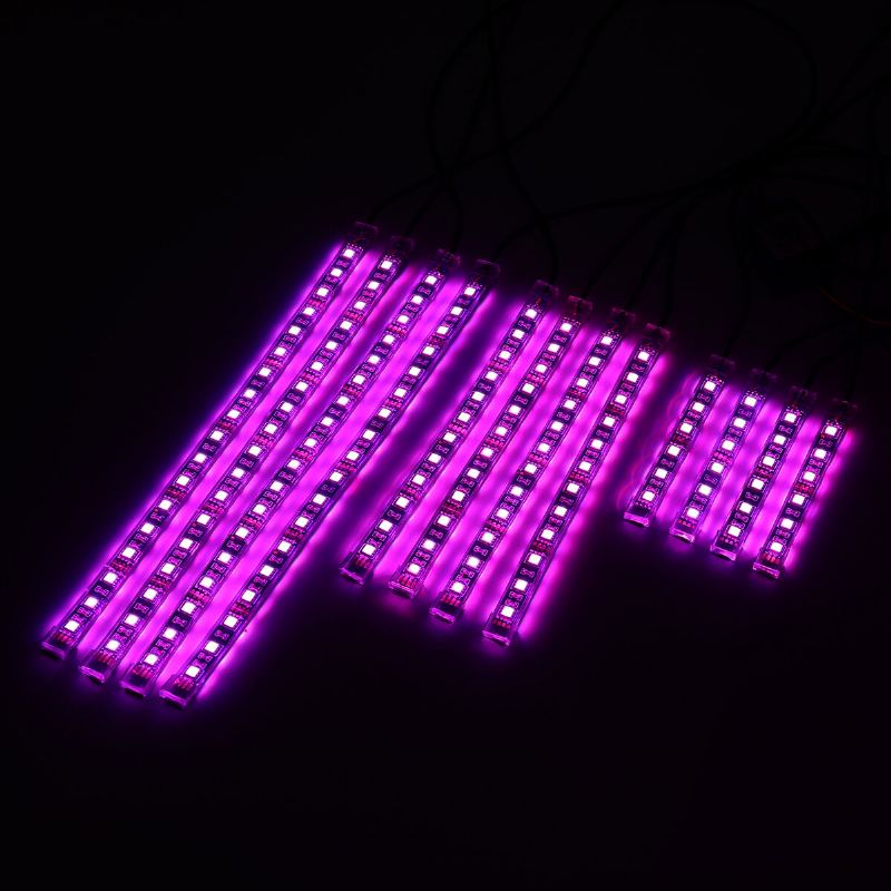 Sada 12 Ks Motocyklových Led Světelných Proužků Rgb Vodotěsné S App Ir Rf Bezdrátové Dálkové Ovladače Vícebarevná Podsvícená Neonová Atmosférická Světla S Přízemním Efektem