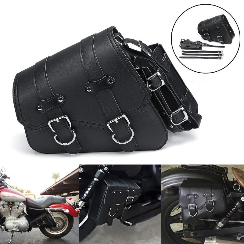 Univerzální Brašny Na Motorky Sedlová Brašna Černá Kůže Pro Xl883 Xl1200 04-up