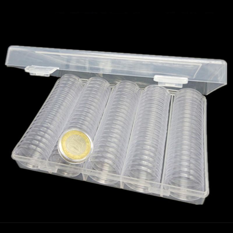 100pcs 27mm Schránka Na Mince Kulaté Pouzdra Aplikovaná Průhledná Přenosná Kulatá Krabička