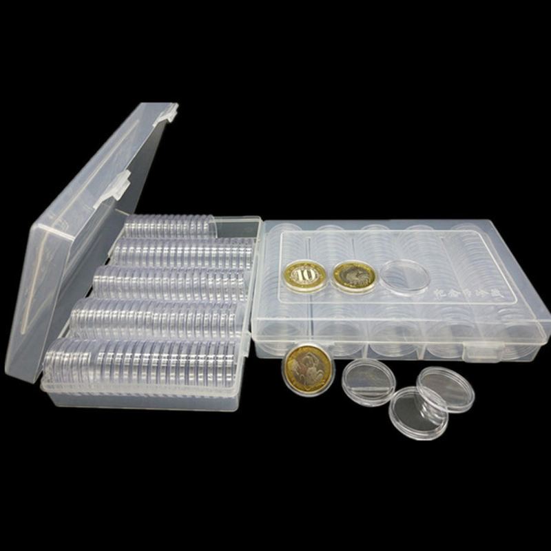 100pcs 27mm Schránka Na Mince Kulaté Pouzdra Aplikovaná Průhledná Přenosná Kulatá Krabička