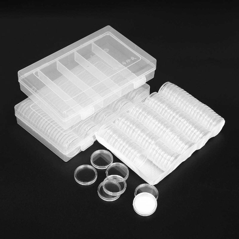 100pcs 27mm Schránka Na Mince Kulaté Pouzdra Aplikovaná Průhledná Přenosná Kulatá Krabička