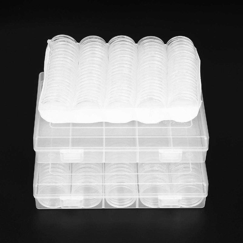100pcs 27mm Schránka Na Mince Kulaté Pouzdra Aplikovaná Průhledná Přenosná Kulatá Krabička