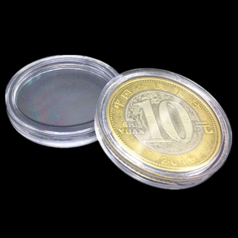 100pcs 27mm Schránka Na Mince Kulaté Pouzdra Aplikovaná Průhledná Přenosná Kulatá Krabička