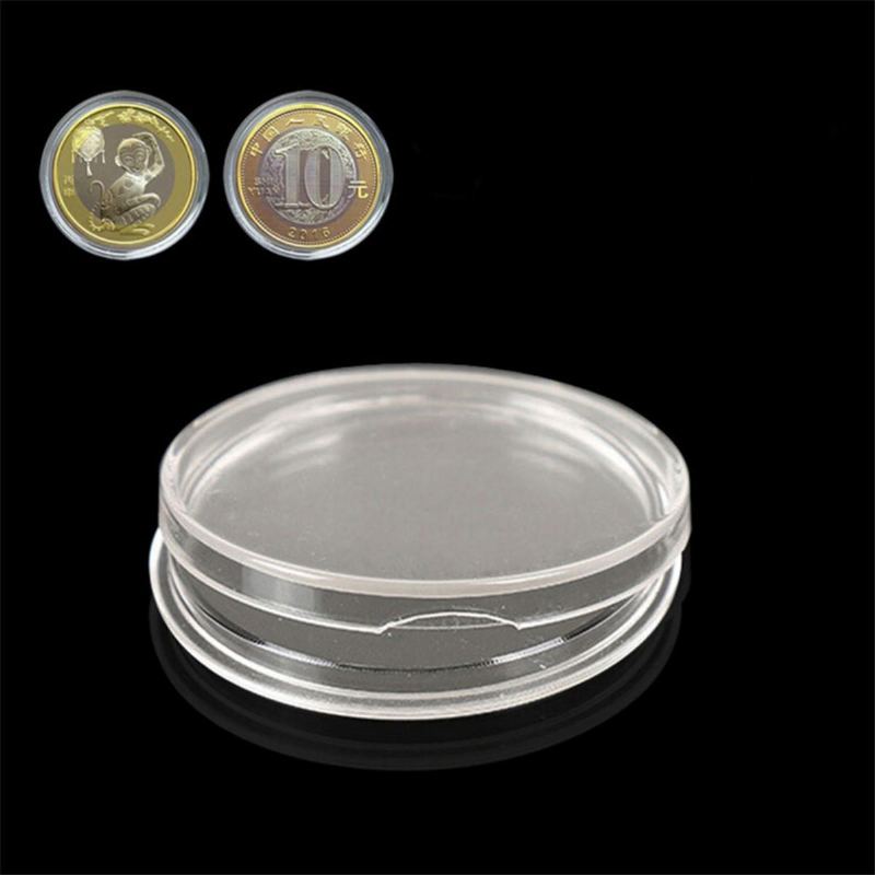 100pcs 27mm Schránka Na Mince Kulaté Pouzdra Aplikovaná Průhledná Přenosná Kulatá Krabička