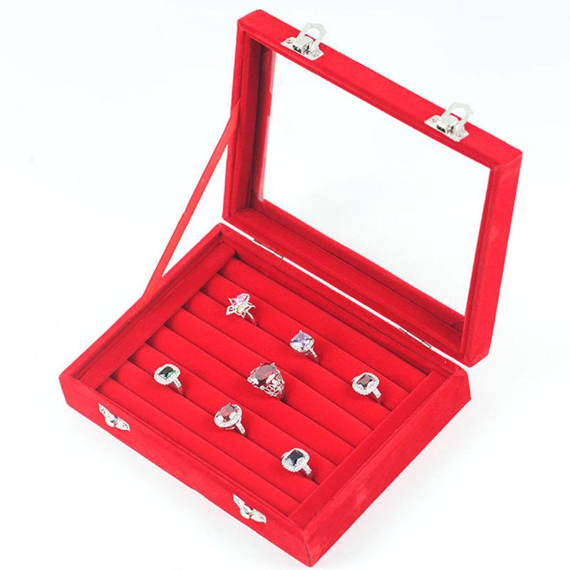 Šperky Velvet Wood Prsten Display Organizer Box Držák Zásobník Úložné Pouzdro Na Náušnice