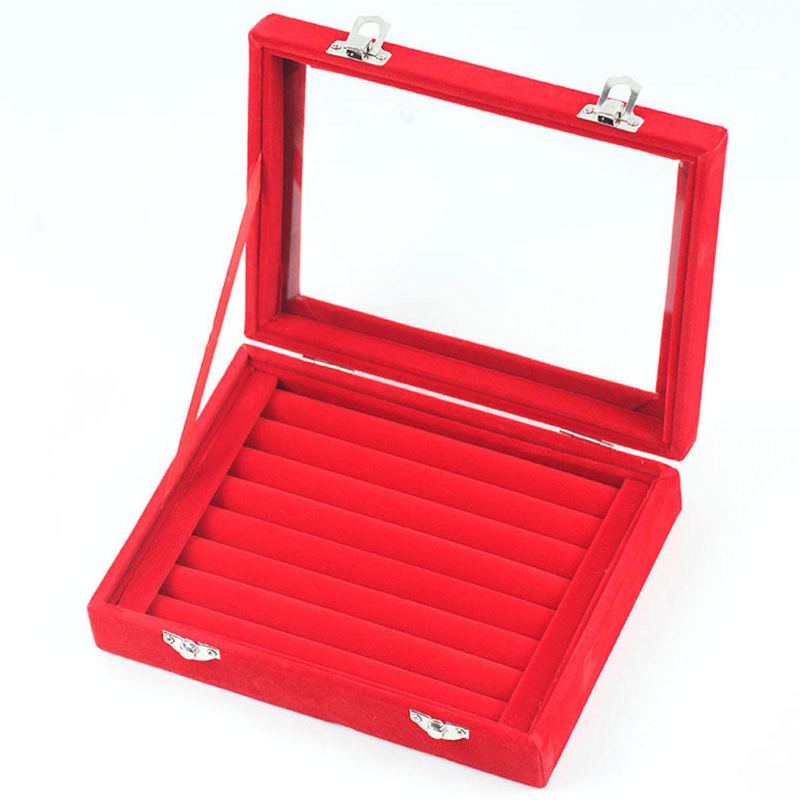 Šperky Velvet Wood Prsten Display Organizer Box Držák Zásobník Úložné Pouzdro Na Náušnice