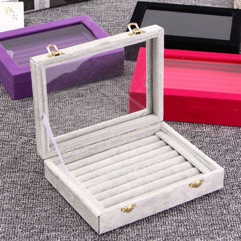 Šperky Velvet Wood Prsten Display Organizer Box Držák Zásobník Úložné Pouzdro Na Náušnice