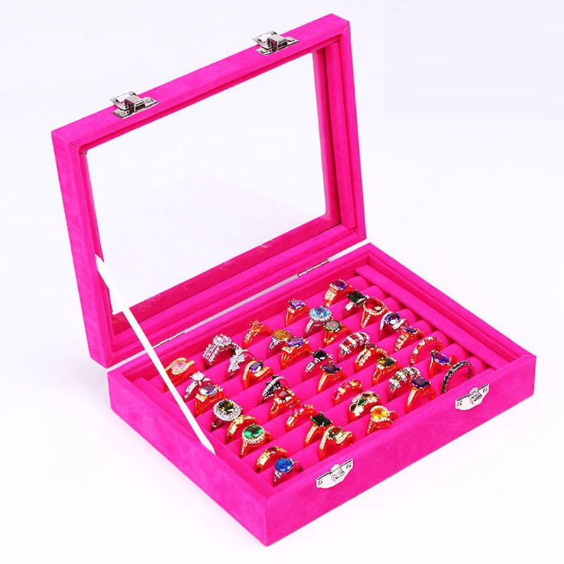 Šperky Velvet Wood Prsten Display Organizer Box Držák Zásobník Úložné Pouzdro Na Náušnice