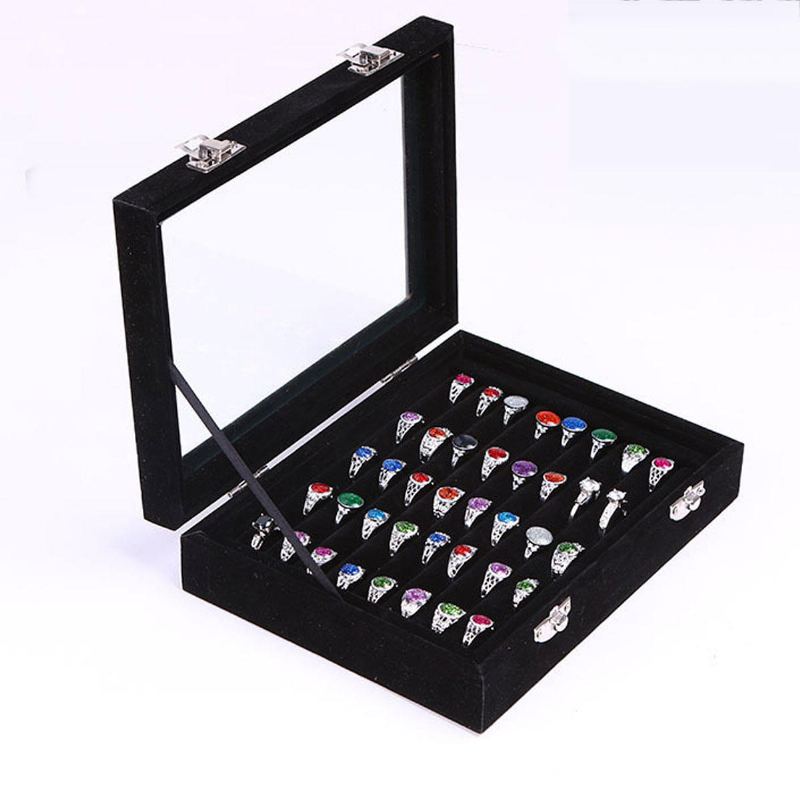 Šperky Velvet Wood Prsten Display Organizer Box Držák Zásobník Úložné Pouzdro Na Náušnice