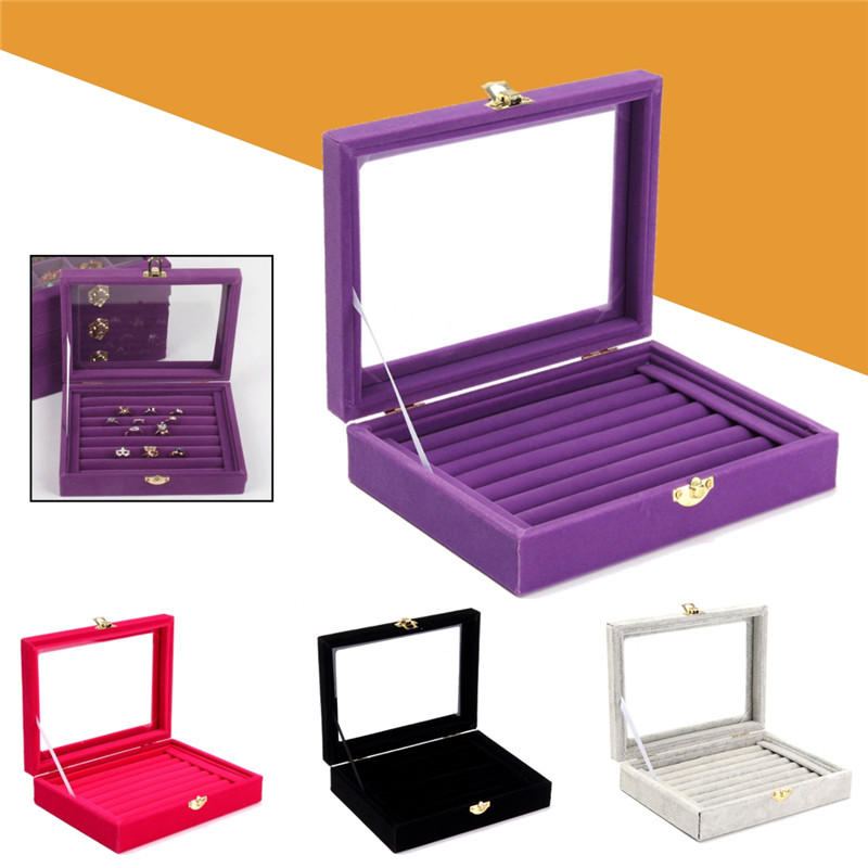 Šperky Velvet Wood Prsten Display Organizer Pouzdro Držák Podnosu Náušnice Úložný Box
