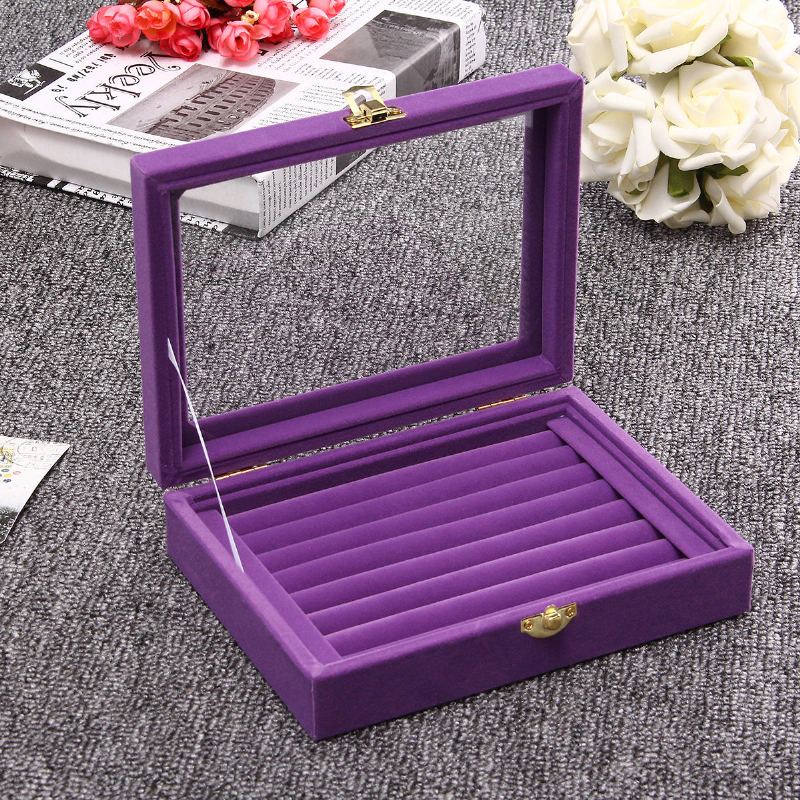 Šperky Velvet Wood Prsten Display Organizer Pouzdro Držák Podnosu Náušnice Úložný Box
