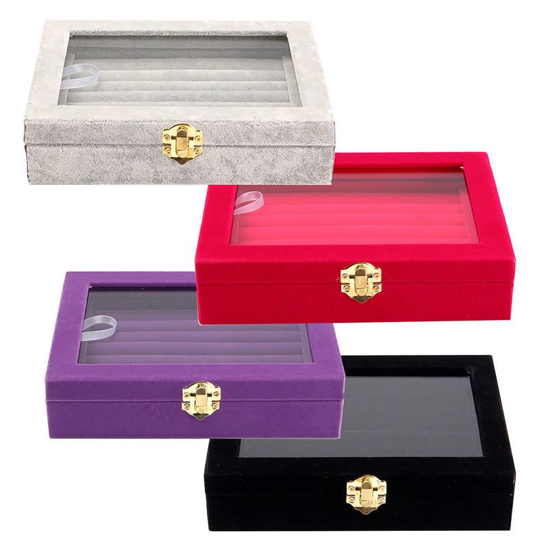 Šperky Velvet Wood Prsten Display Organizer Pouzdro Držák Podnosu Náušnice Úložný Box