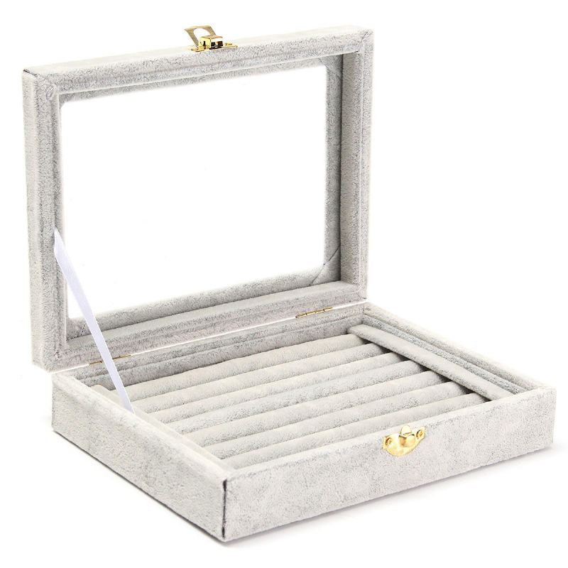 Šperky Velvet Wood Prsten Display Organizer Pouzdro Držák Podnosu Náušnice Úložný Box