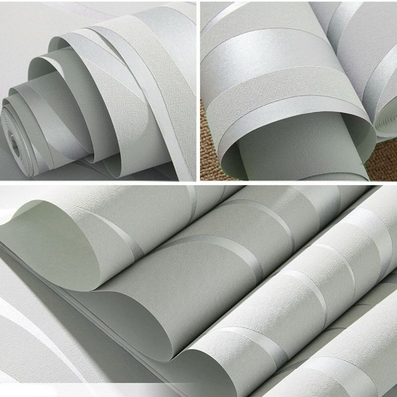 Stříbrná 3d Netkaná Textilie Wave Stripe Embosovaná Tapeta Vodotěsná Moderní Jednoduchá Do Obývacího Pokoje