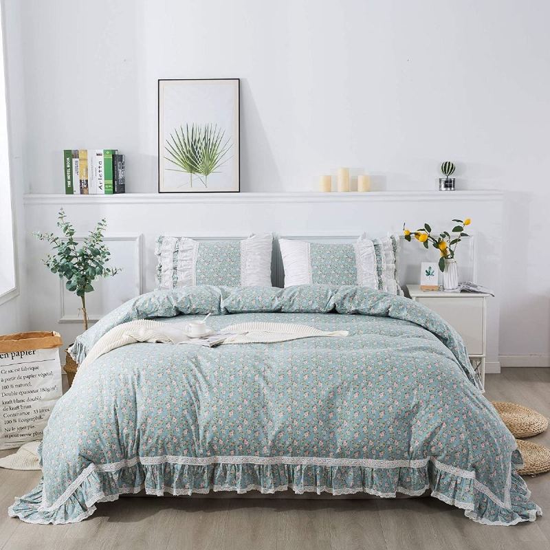 100% Bavlna Shabby Farmhouse Květinové Povlečení Sada 3 Ks.