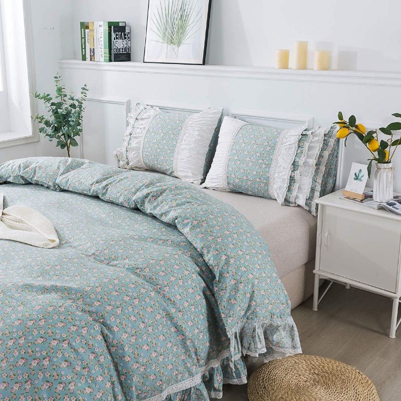 100% Bavlna Shabby Farmhouse Květinové Povlečení Sada 3 Ks.