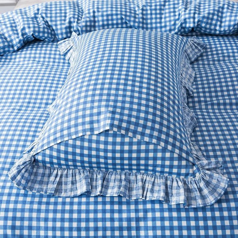 100% Čistá Bavlna Modrá Buffalo Kostkované Ložní Povlečení Sada 3 Ks.